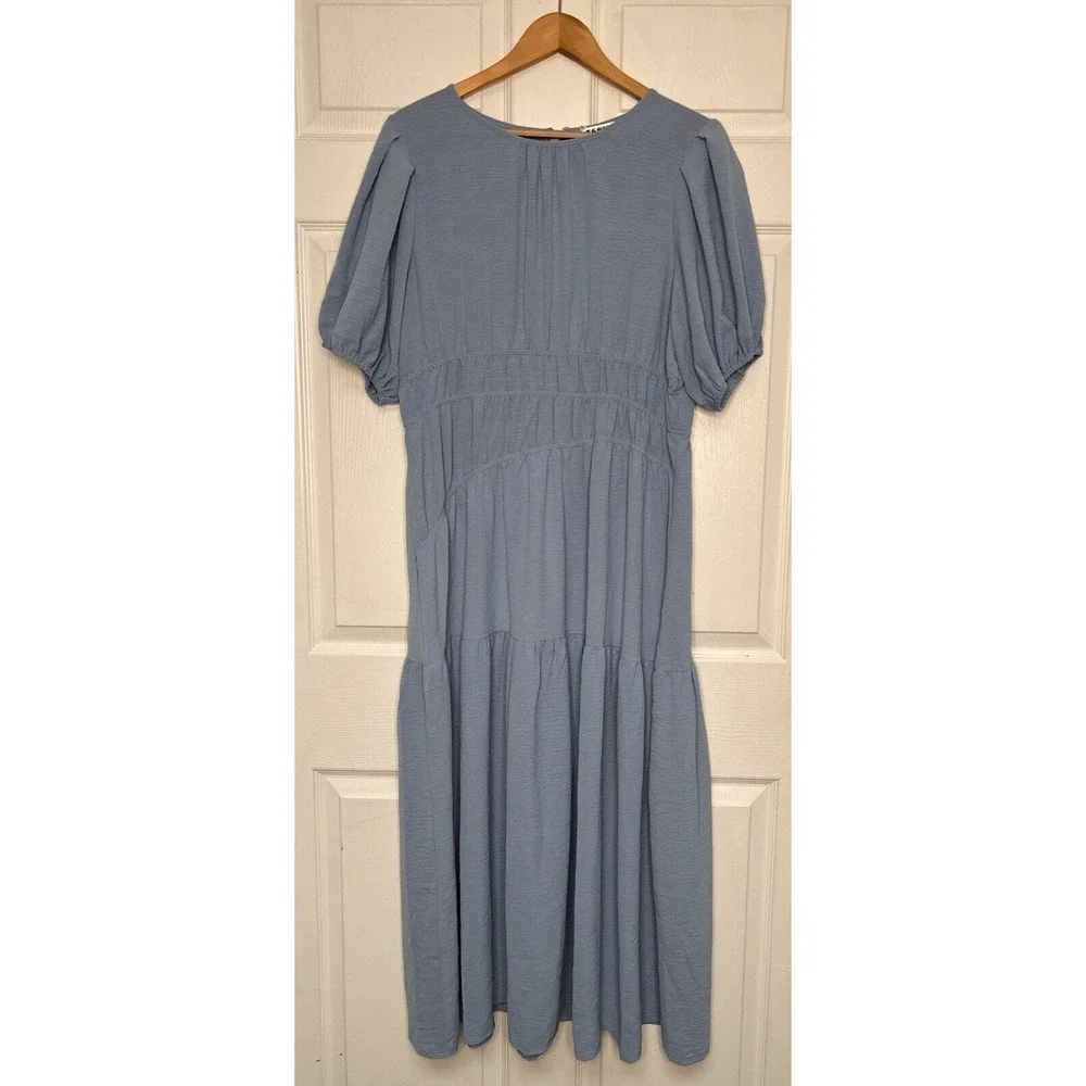 Ecowish Women's XL Blue Short Sleeve Crew Neck Midi Dress Summer Light Weight - Picture 1 of 7